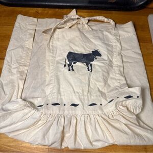 Vintage Custom Made Cream Apron with Cow Design- Tie around neck and waist